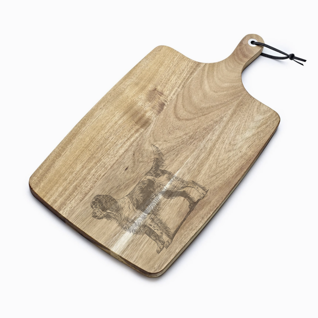 Personalised Standing English Setter Engraved Acacia Serving Board