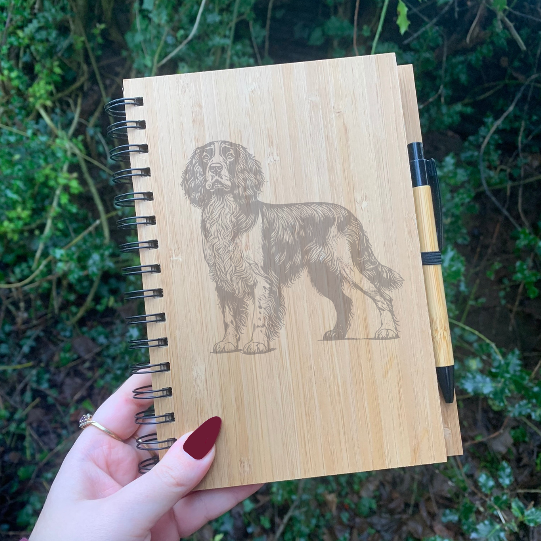 English Springer Spaniel Standing Illustration Engraved Notebook
