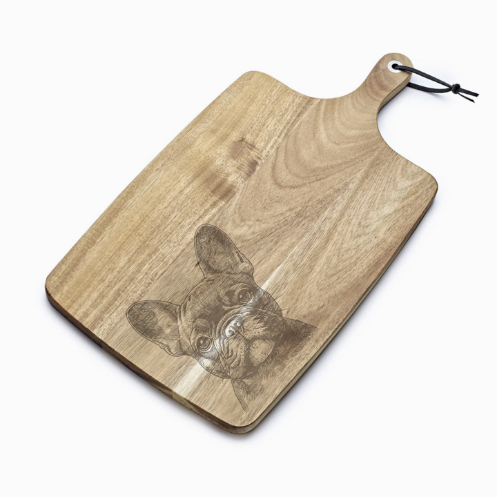 Personalised French Bulldog Face Engraved Acacia Serving Board