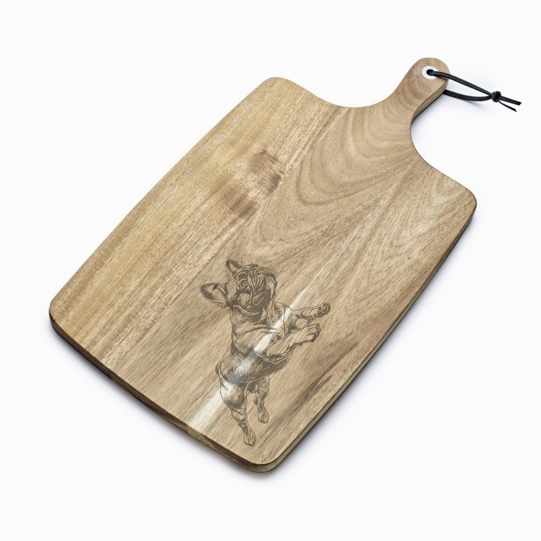 Personalised French Bulldog Running Engraved Acacia Serving Board