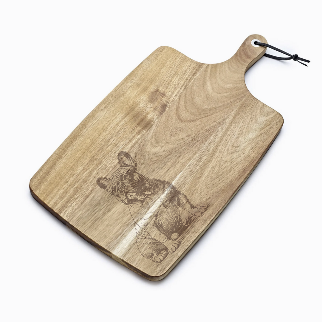 Personalised French Bulldog Sitting Engraved Acacia Serving Board