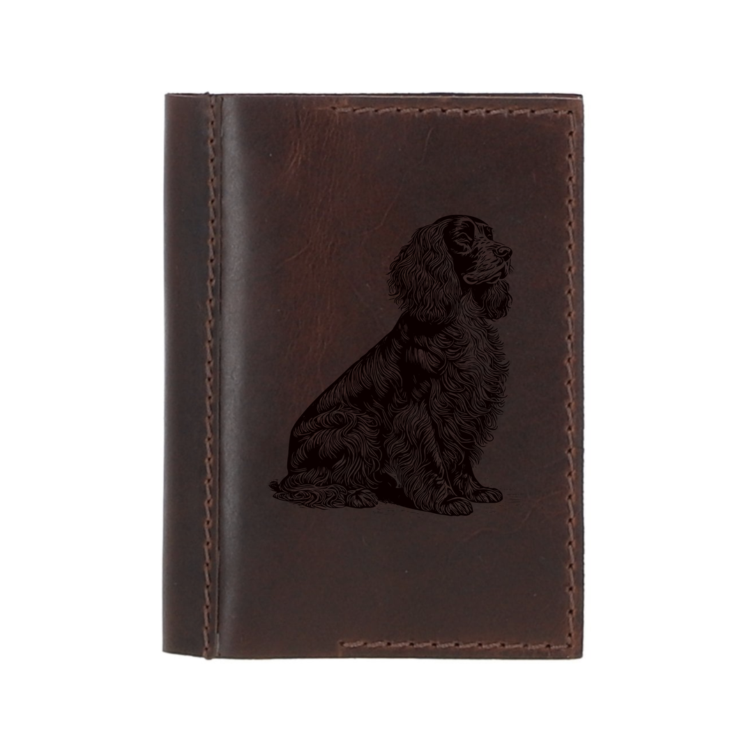 Personalised Field Spaniel Sitting Leather Sleeve & Notebook