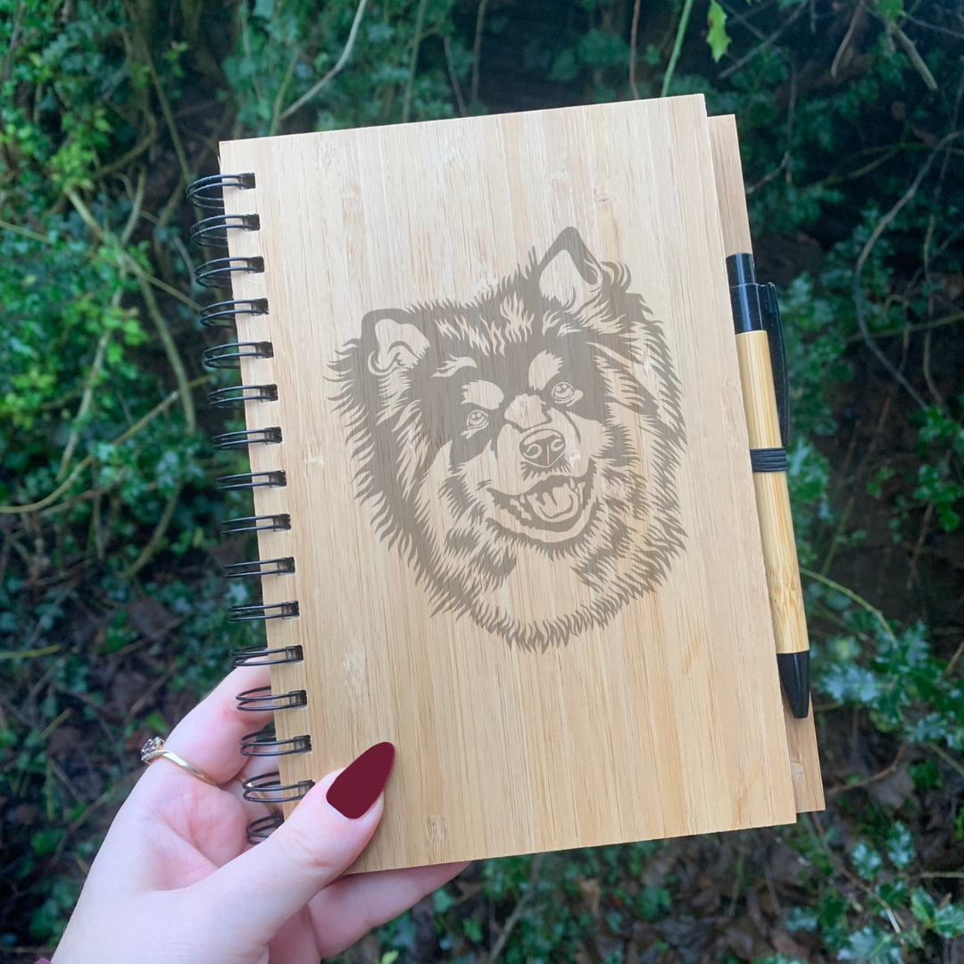 Finnish Lapphund Face Illustration Engraved Notebook