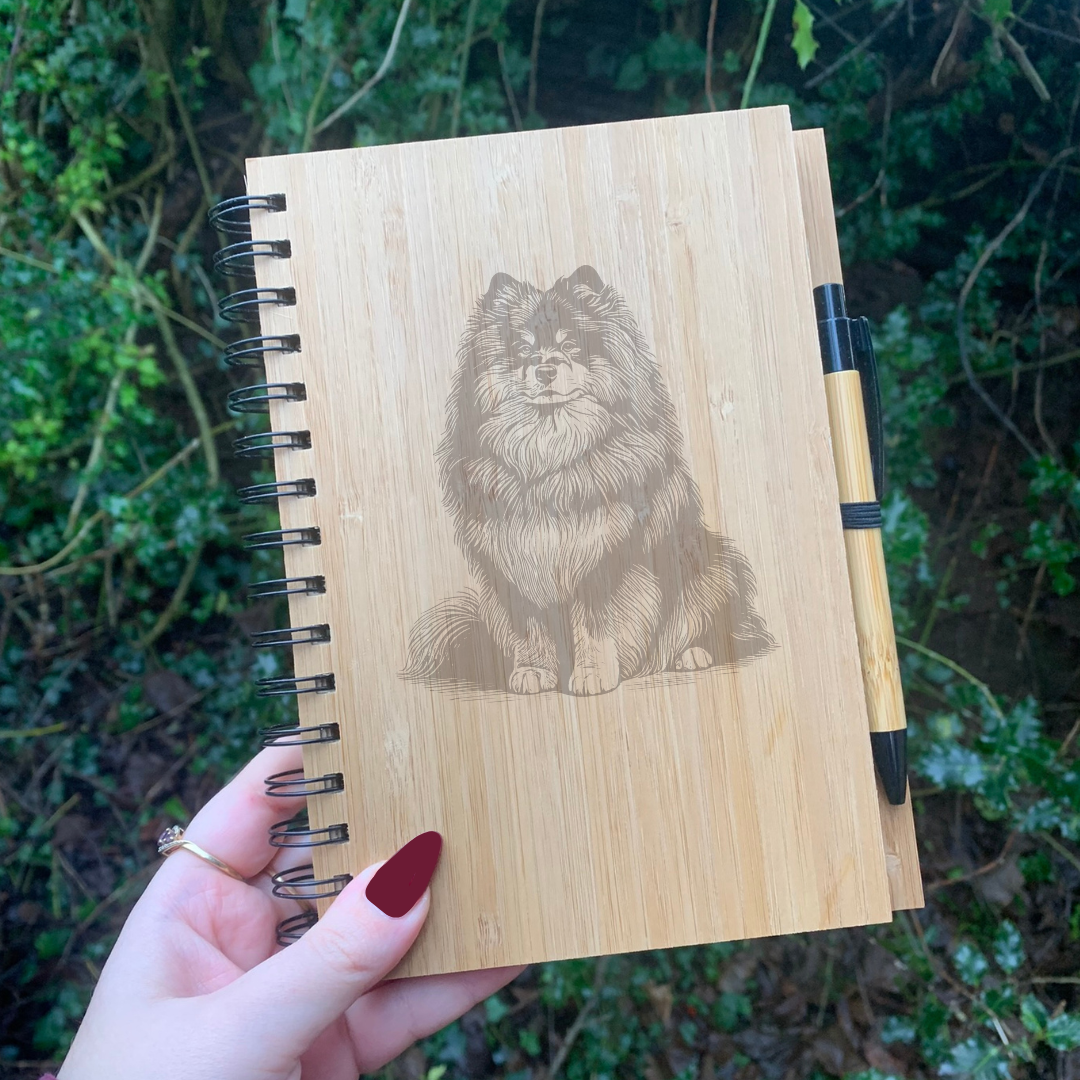 Finnish Lapphund Sitting Illustration Engraved Notebook
