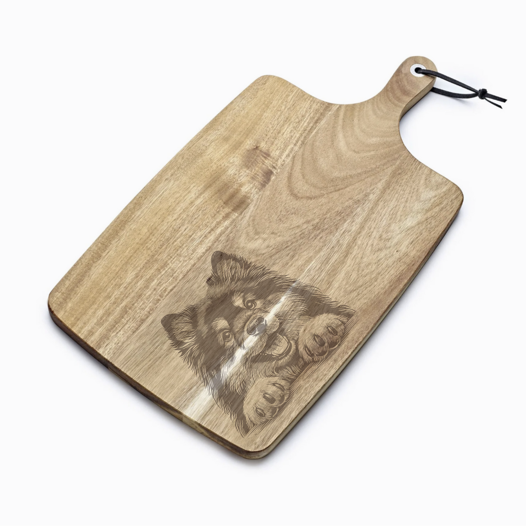 Personalised Finnish Lapphund Paws Engraved Acacia Serving Board