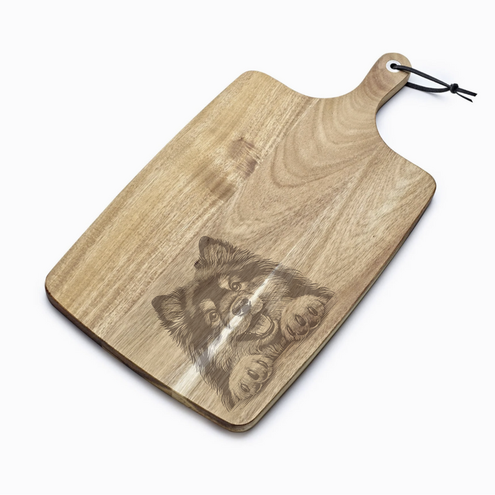 Personalised Finnish Lapphund Paws Engraved Acacia Serving Board