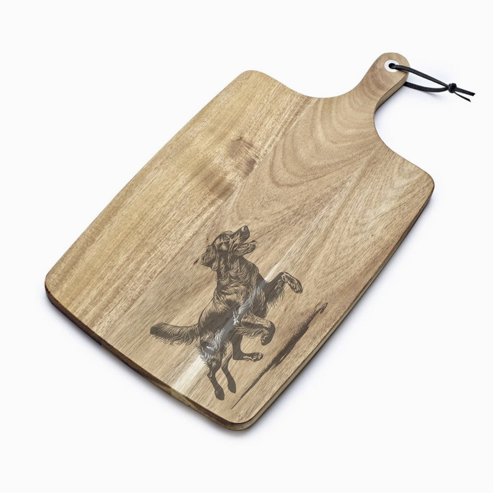 Personalised Flat Coated Retriever Running Engraved Acacia Serving Board