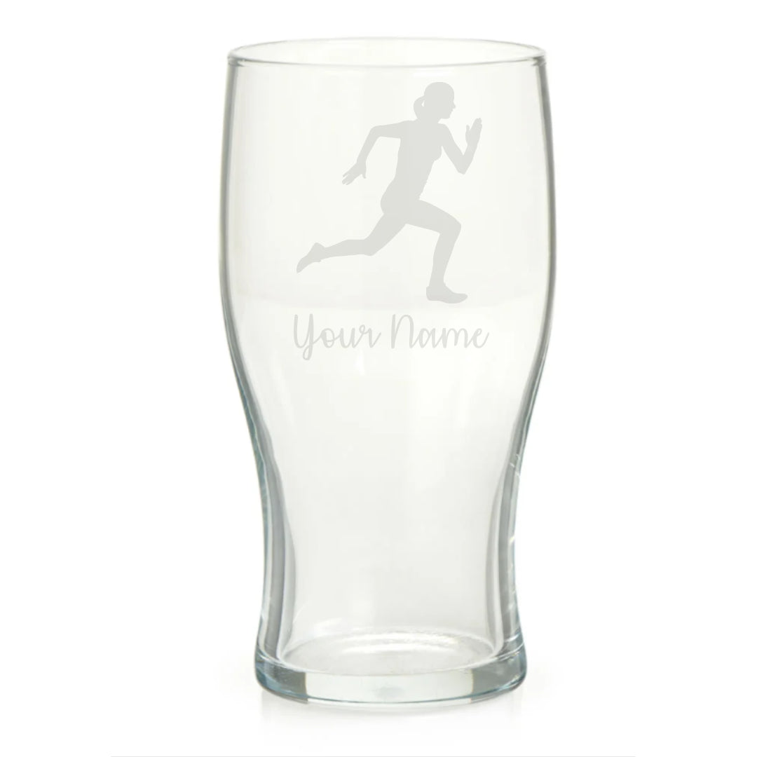 Personalised Female Runner Running Pint Glass