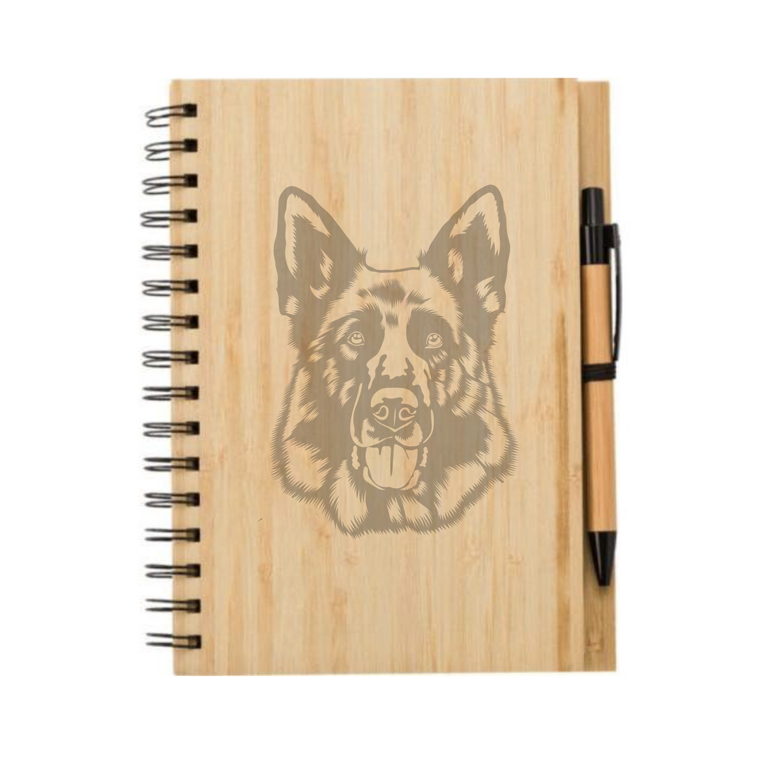 German Shepherd Alsatian Longhair Face Illustration Engraved Notebook