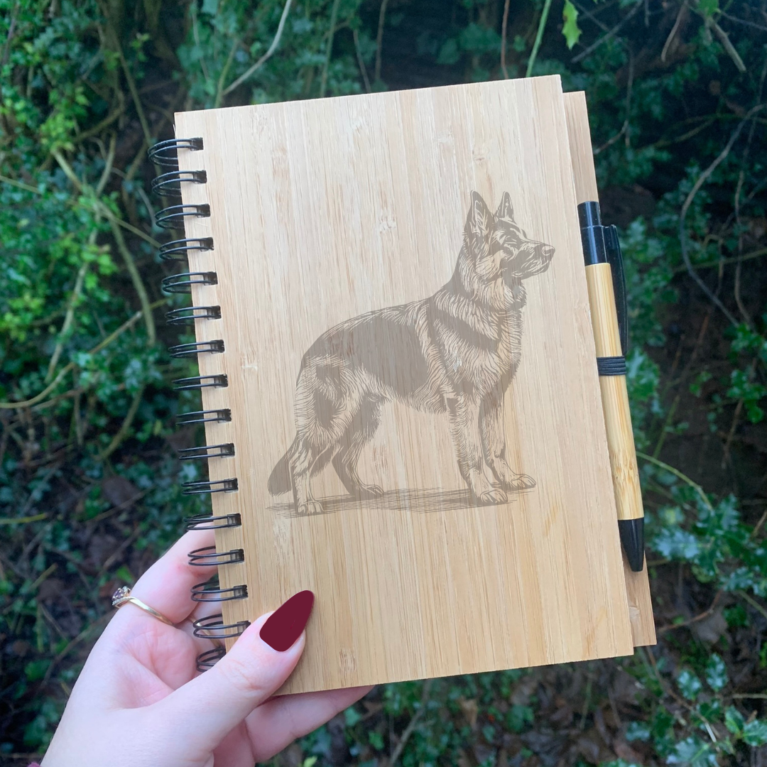 German Shepherd Alsatian Standing Illustration Engraved Notebook