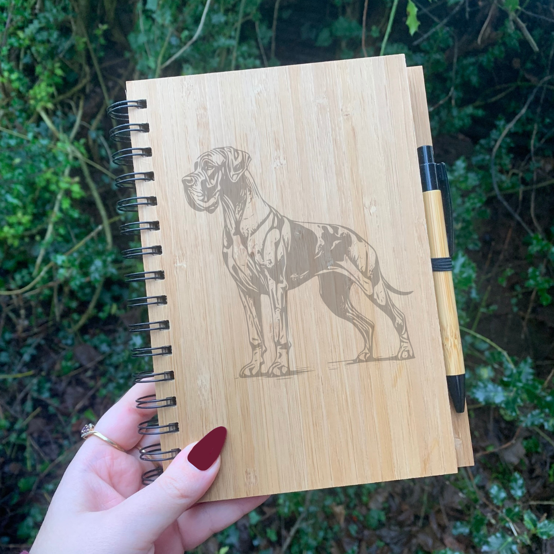 Great Dane Standing Illustration Engraved Notebook