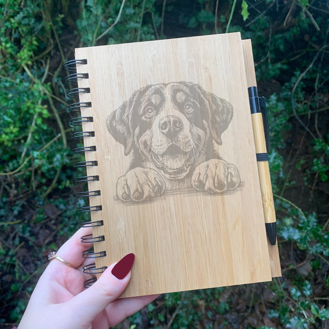 Great Swiss Mountain Dog Paw Illustration Engraved Notebook