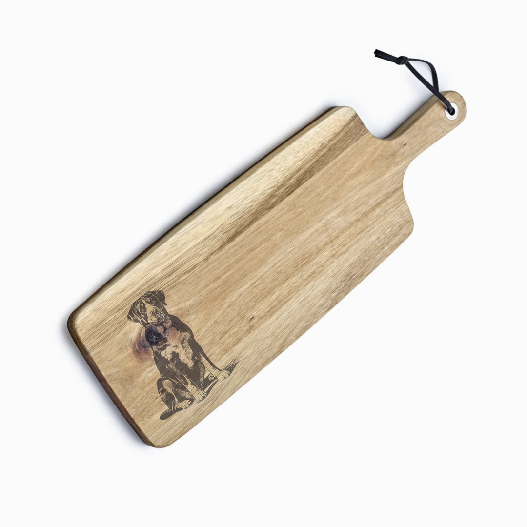 Personalised Sitting Great Swiss Mountain Dog Engraved Acacia Serving Board