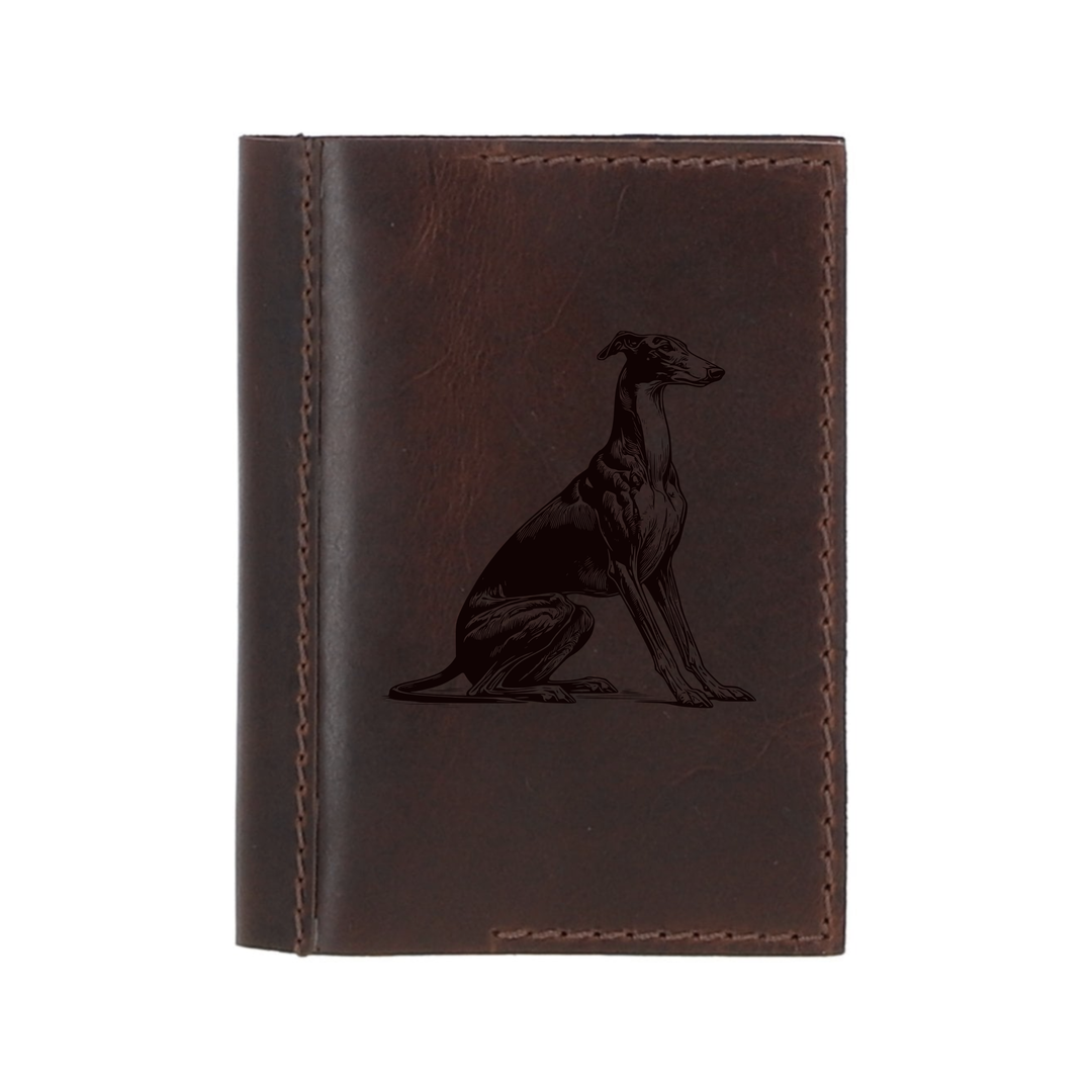 Personalised Greyhound Sitting Leather Sleeve & Notebook
