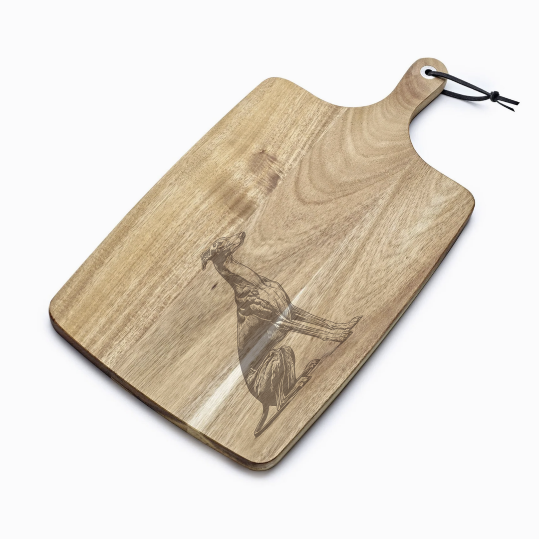 Personalised Sitting Greyhound Engraved Acacia Serving Board