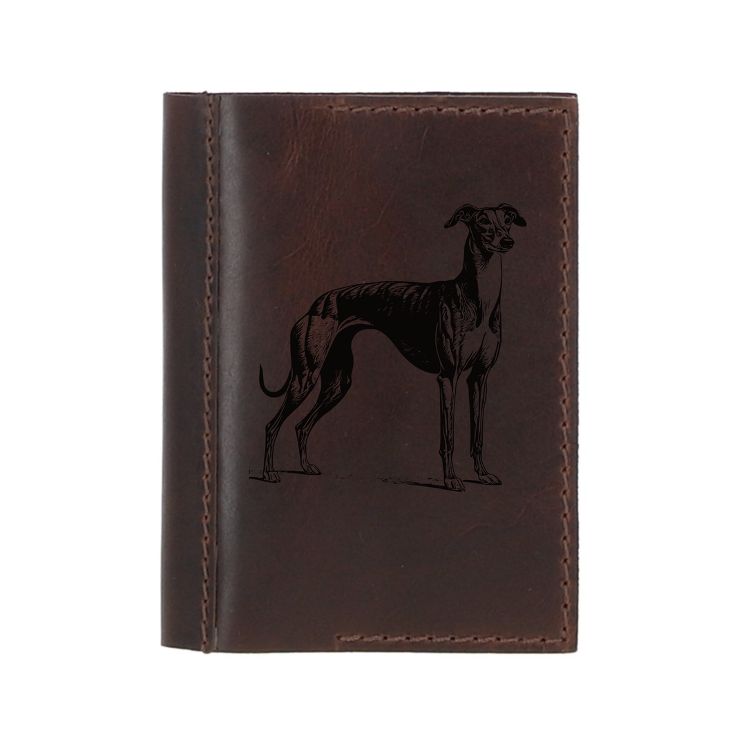 Personalised Greyhound Standing Leather Sleeve & Notebook