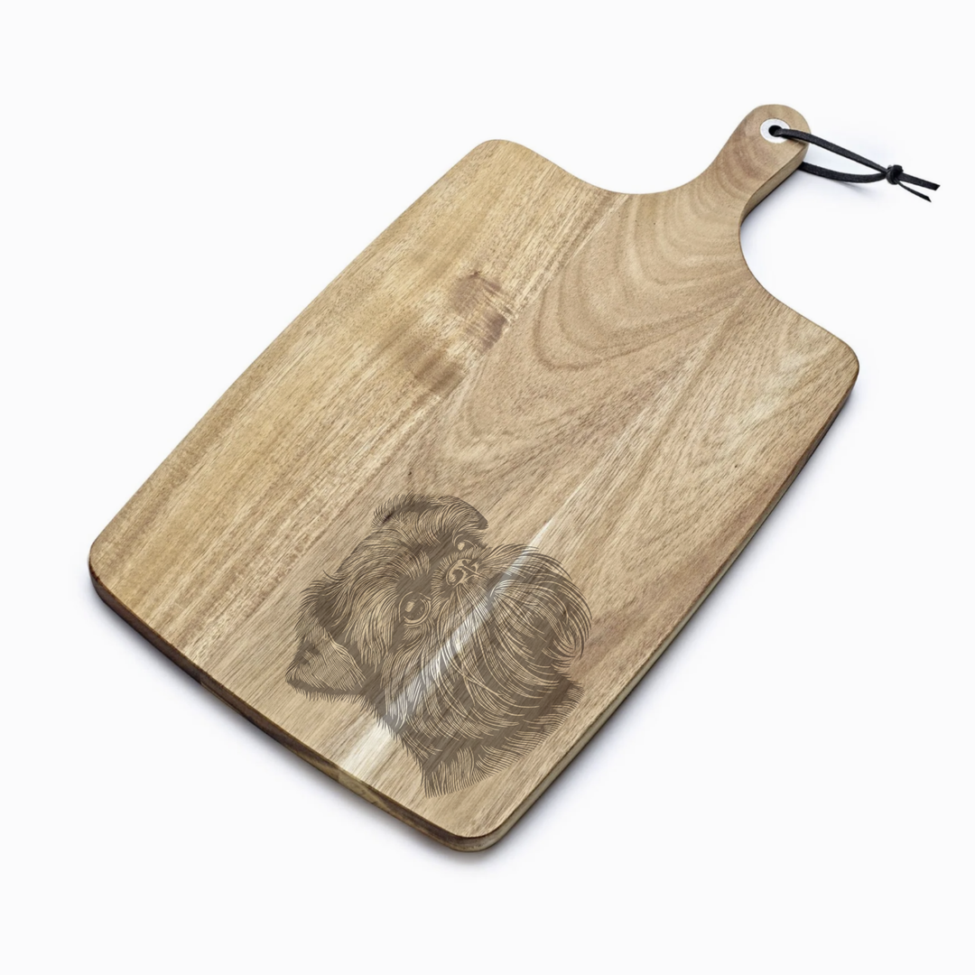 Personalised Griffon Bruxellois Face Engraved Acacia Serving Board