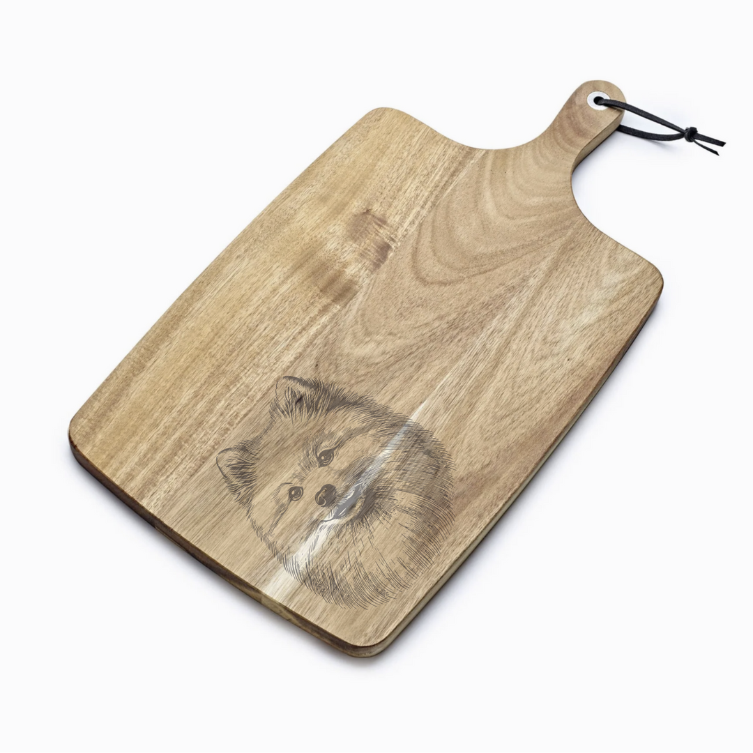 Personalised Japanese Spitz Face Engraved Acacia Serving Board