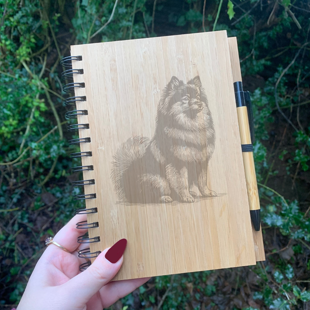 German Spitz Sitting Engraved Notebook