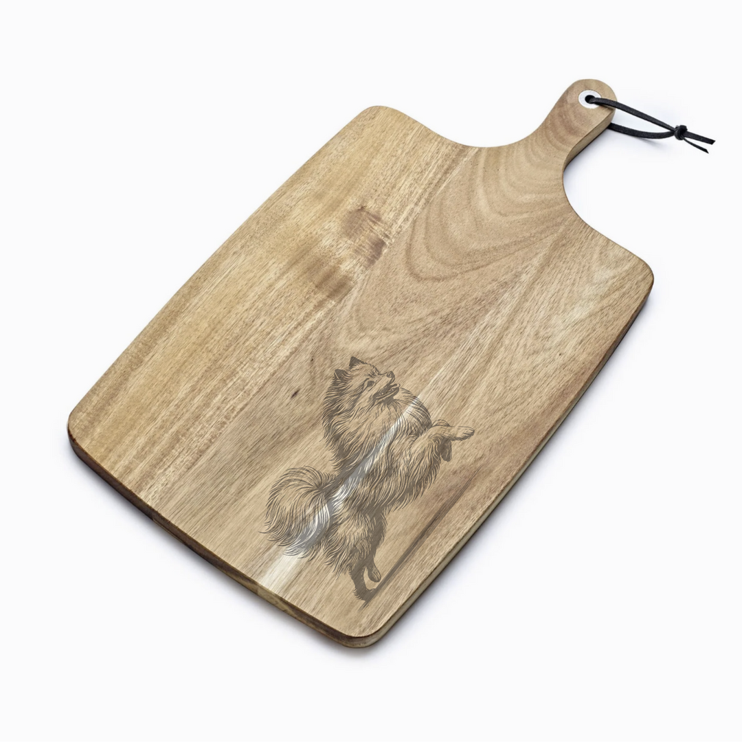 Personalised Running Japanese Spitz Engraved Acacia Serving Board