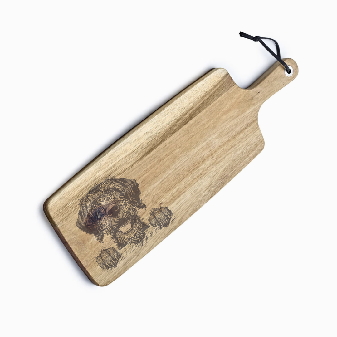 Personalised German Wirehaired Pointer Paw Engraved Acacia Serving Board