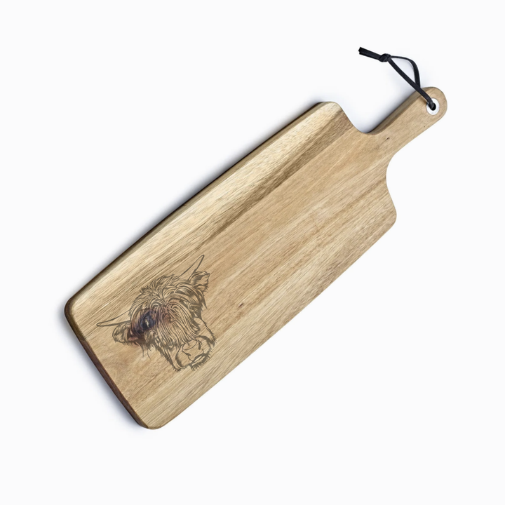 Personalised Highland Cow Face Engraved Acacia Serving Board
