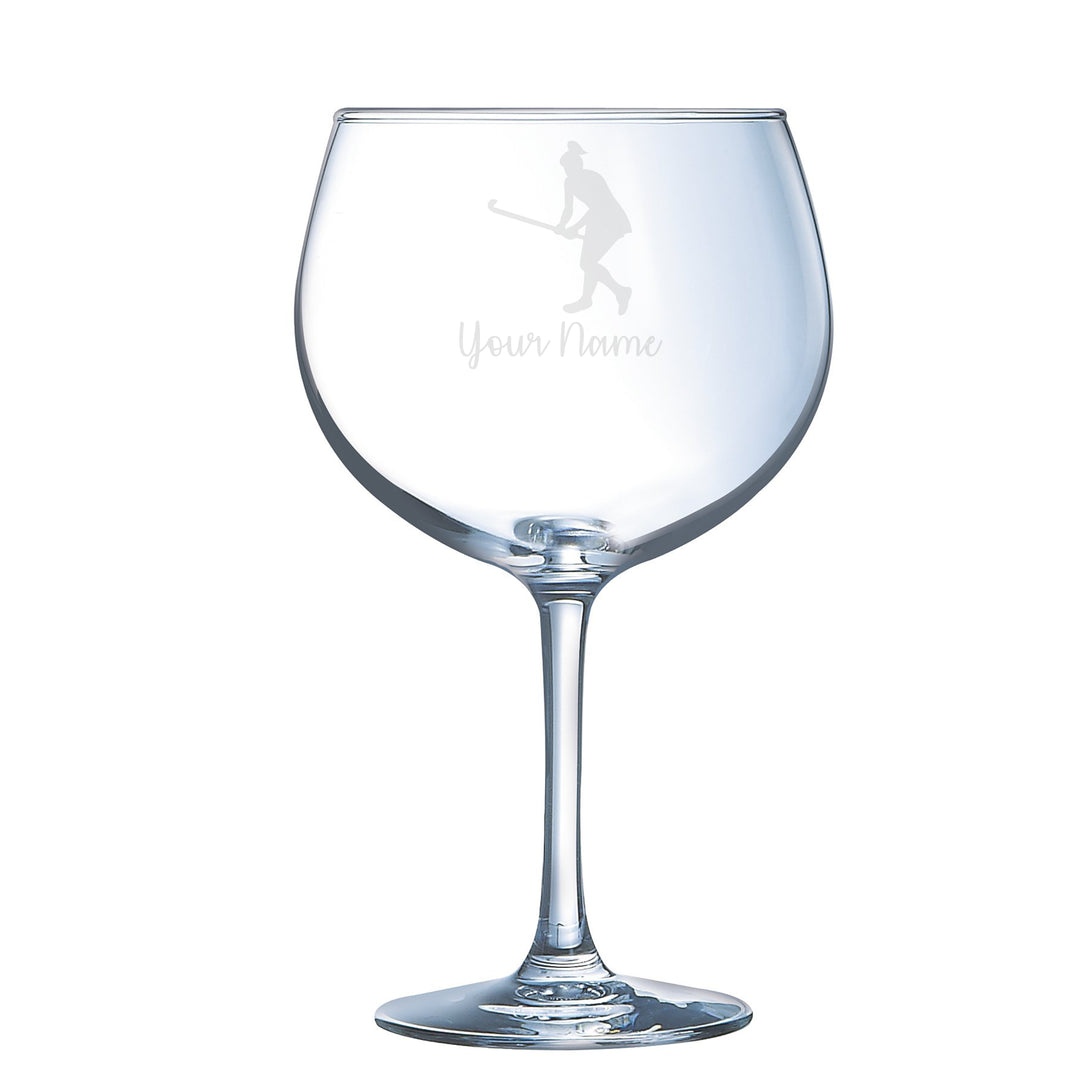Personalised Female Hockey Player Balloon Gin Glass