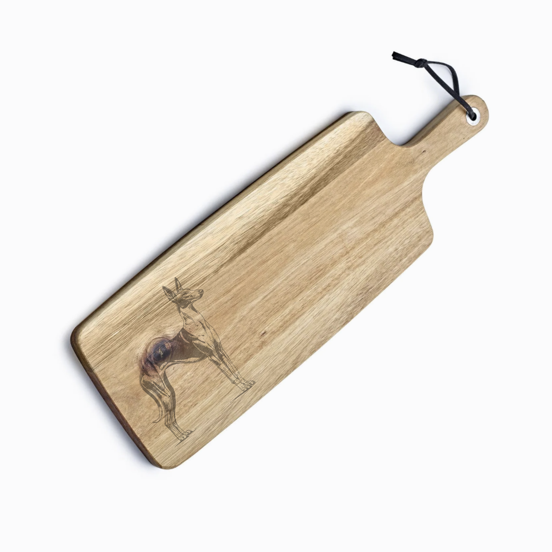 Personalised Standing Ibizan Hound Engraved Acacia Serving Board
