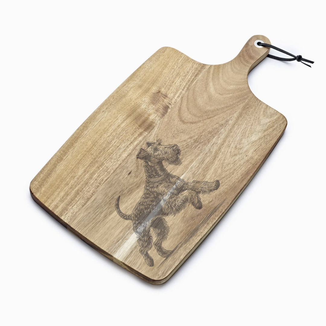 Personalised Running Irish Terrier Engraved Acacia Serving Board
