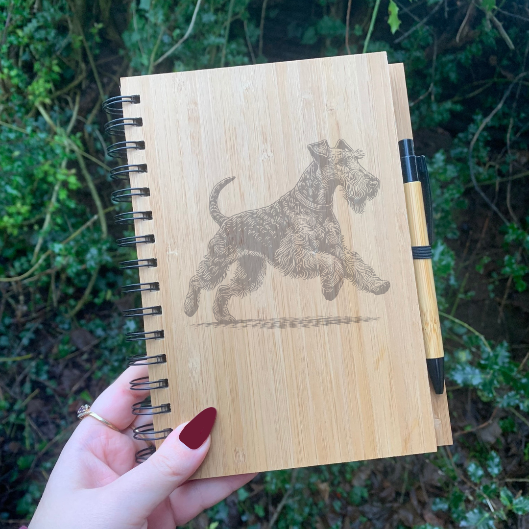Irish Terrier Running Illustration Engraved Notebook