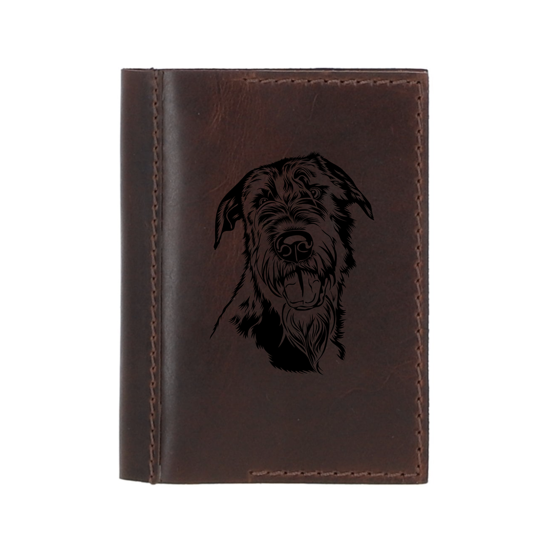 Personalised Irish Wolfhound Face Leather Sleeve & Notebook