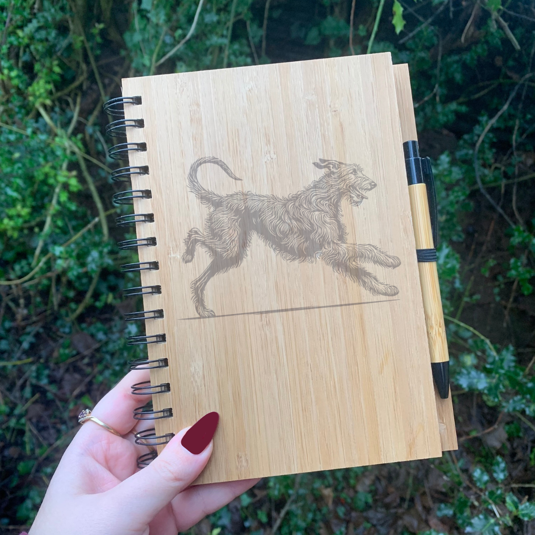 Irish Wolfhound Running Illustration Engraved Notebook