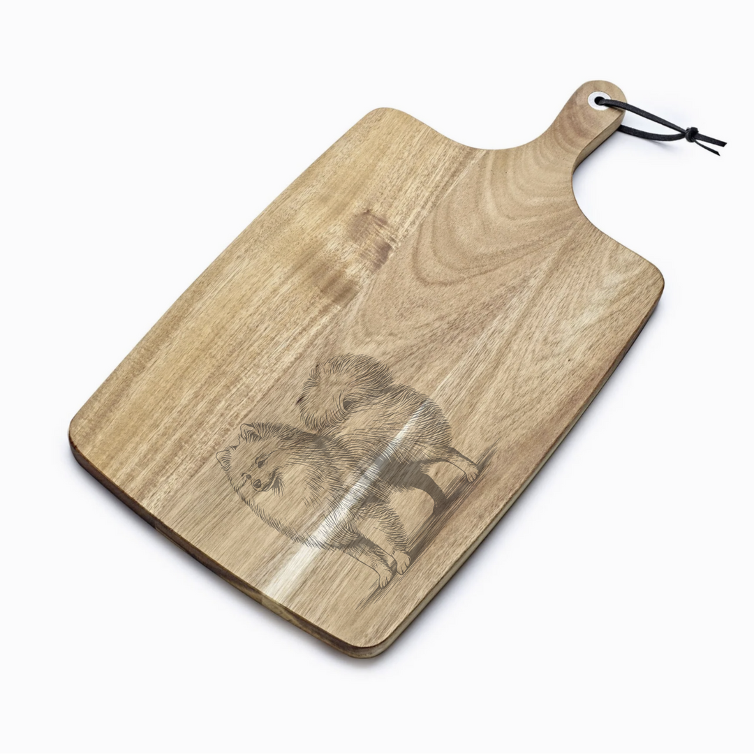 Personalised Standing Japanese Spitz Engraved Acacia Serving Board