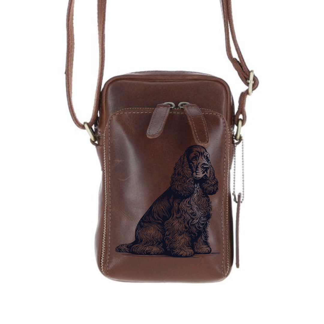 Personalised American Cocker Spaniel Sitting Leather Compact Crossbody Bag