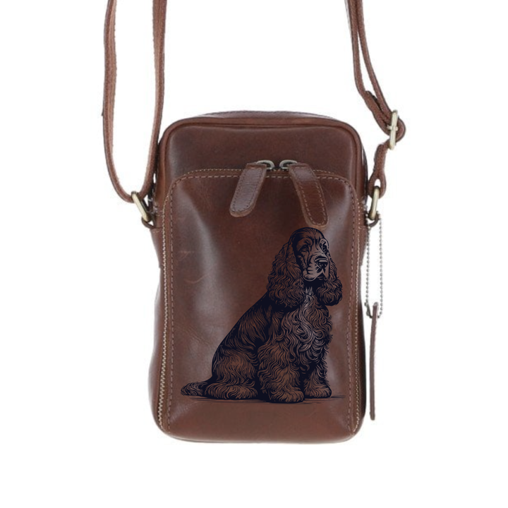 Personalised American Cocker Spaniel Sitting Leather Compact Crossbody Bag