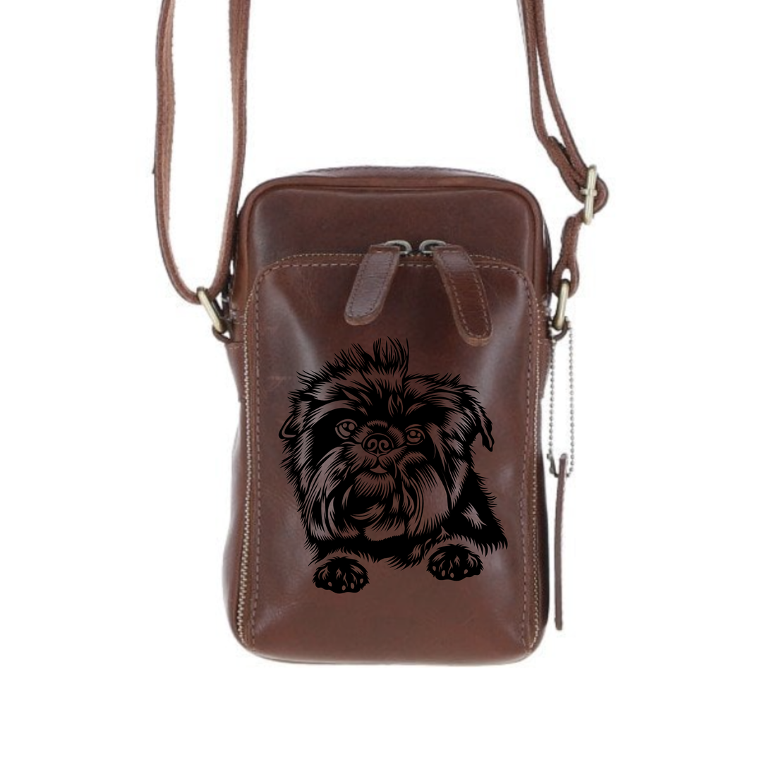 Personalised Affenpinscher Leather Compact Crossbody Bag