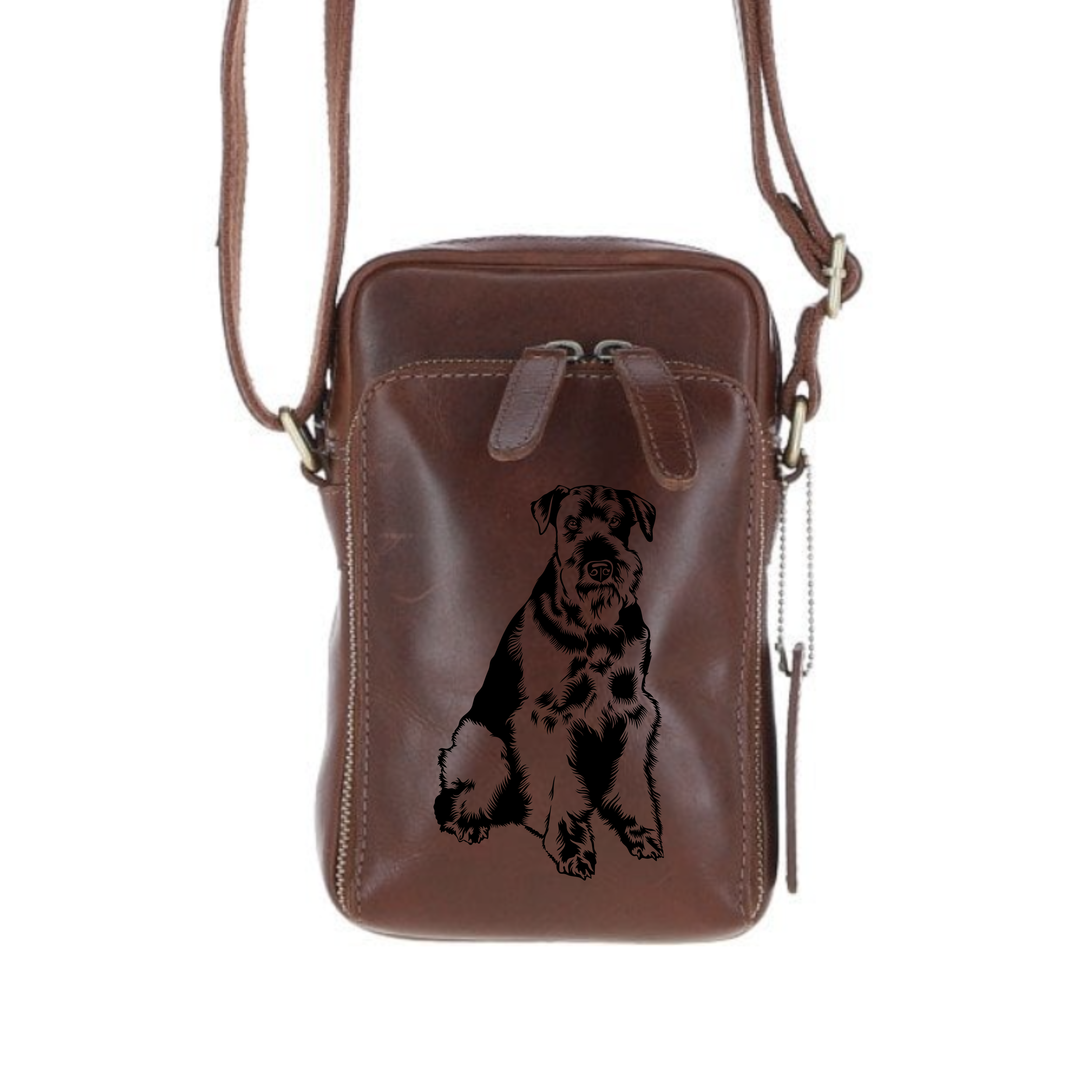 Personalised Airedale Terrier Leather Compact Crossbody Bag