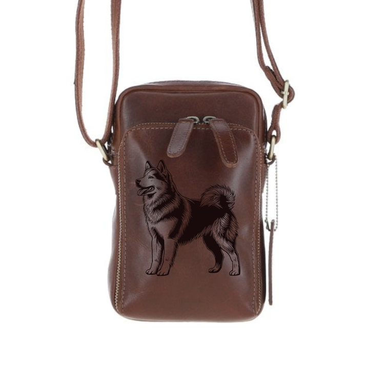 Personalised Alaskan Malamute Standing Leather Compact Crossbody Bag