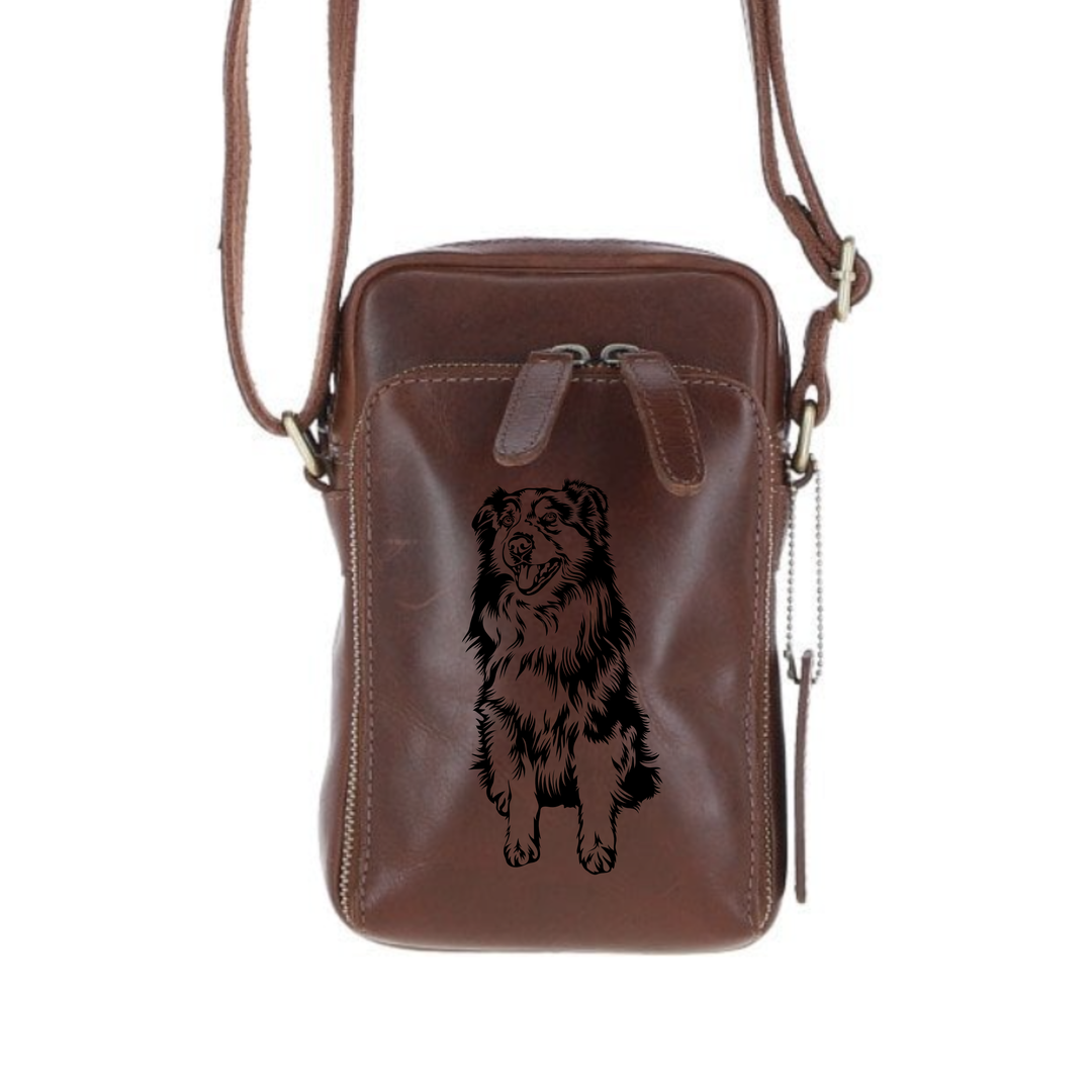 Personalised Australian Shepherd Leather Compact Crossbody Bag