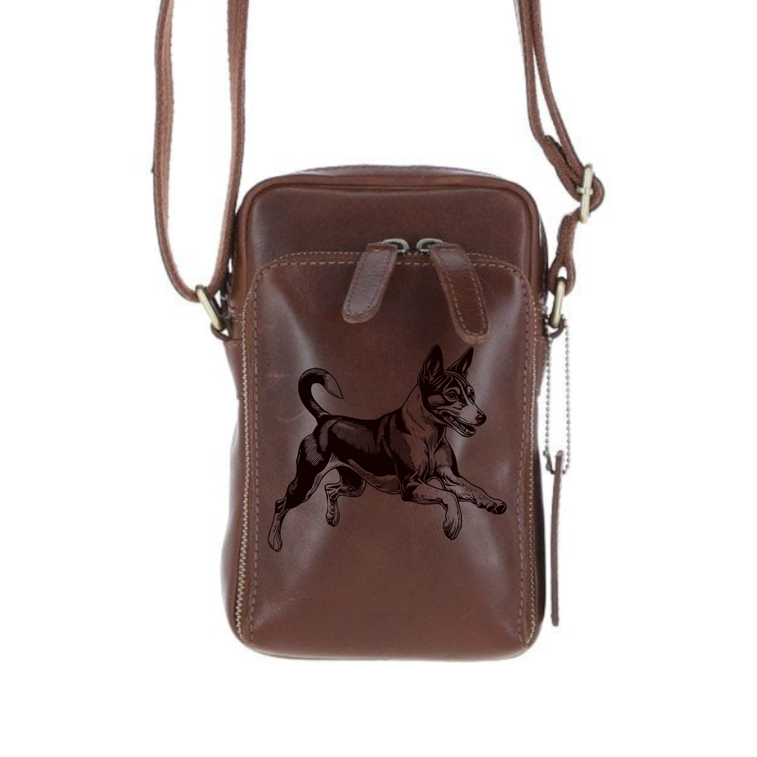 Personalised Basenji Running Leather Compact Crossbody Bag