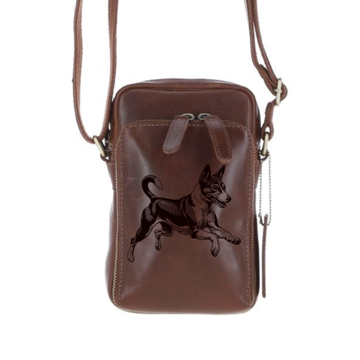 Personalised Basenji Running Leather Compact Crossbody Bag