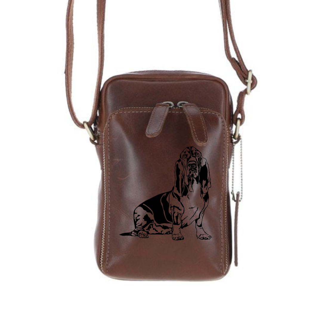 Personalised Basset Hound Leather Compact Crossbody Bag