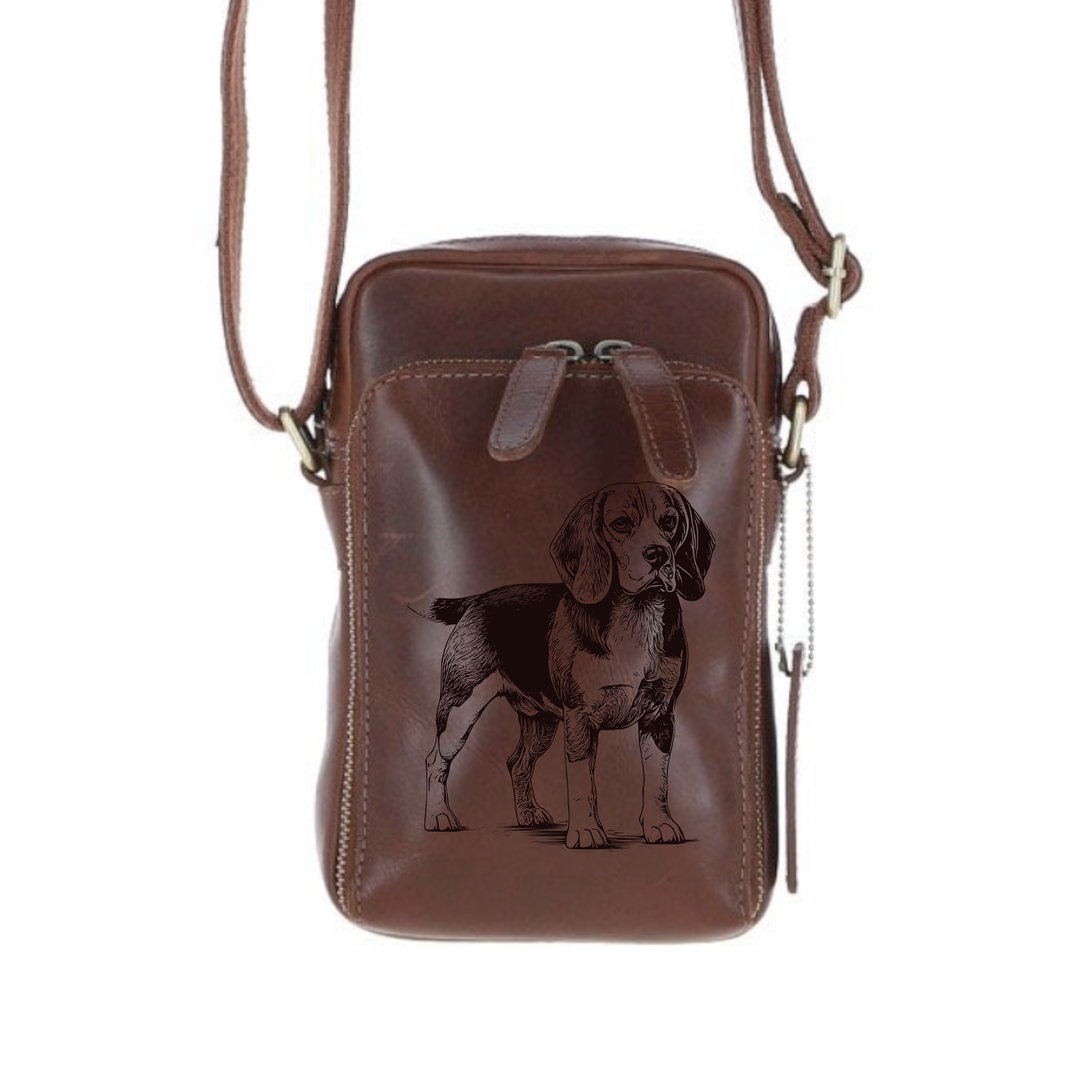 Personalised Beagle Standing Leather Compact Crossbody Bag