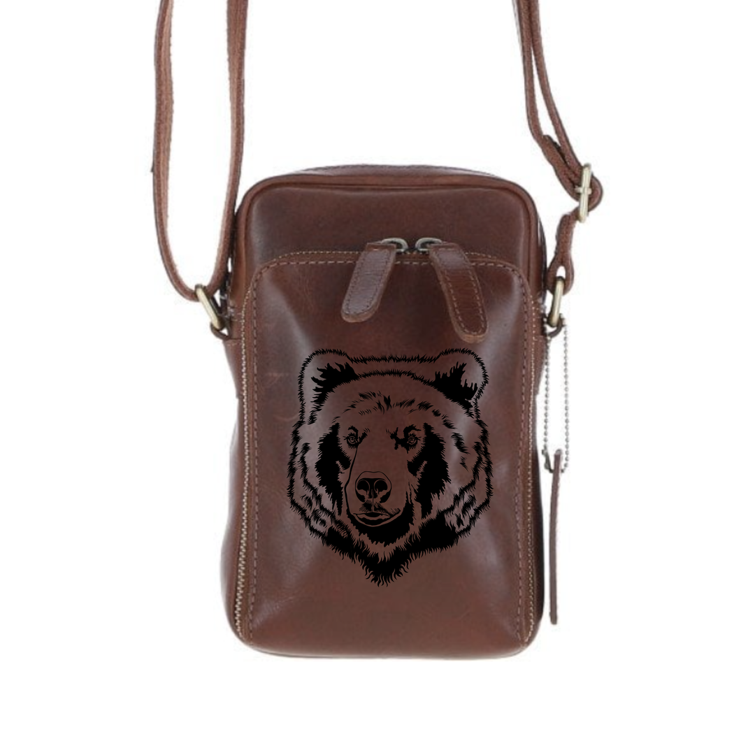 Personalised Bear Leather Compact Crossbody Bag