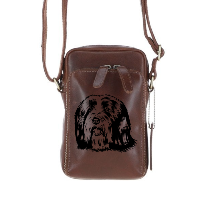 Personalised Bearded Collie Face Leather Compact Crossbody Bag