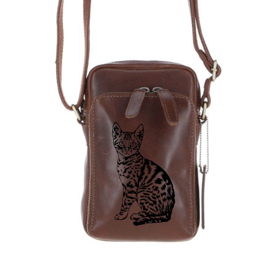 Personalised Bengal Cat Leather Compact Crossbody Bag