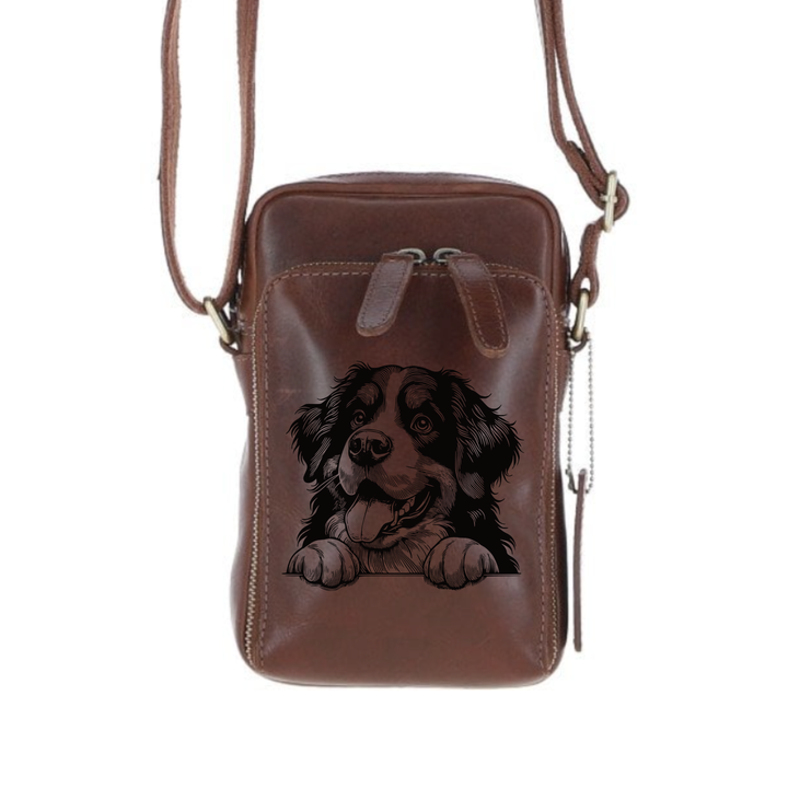 Personalised Bernese Mountain Dog Paws Leather Compact Crossbody Bag