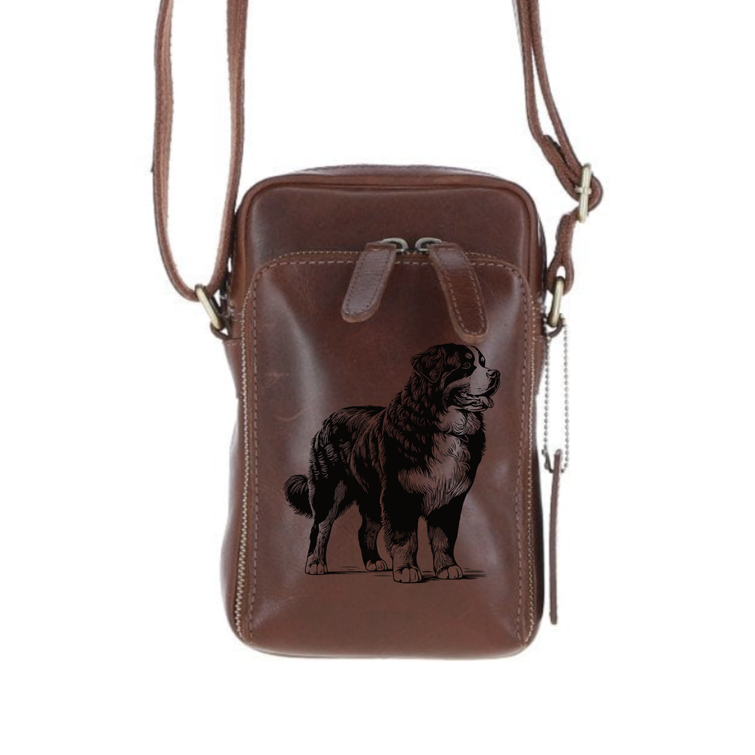 Personalised Bernese Mountain Dog Standing Leather Compact Crossbody Bag