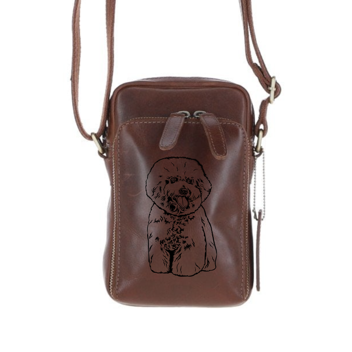 Personalised Bichon Frise Leather Compact Crossbody Bag
