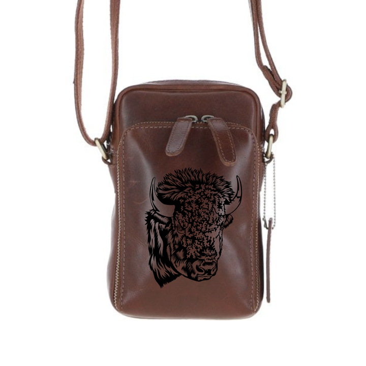 Personalised Bison Leather Compact Crossbody Bag
